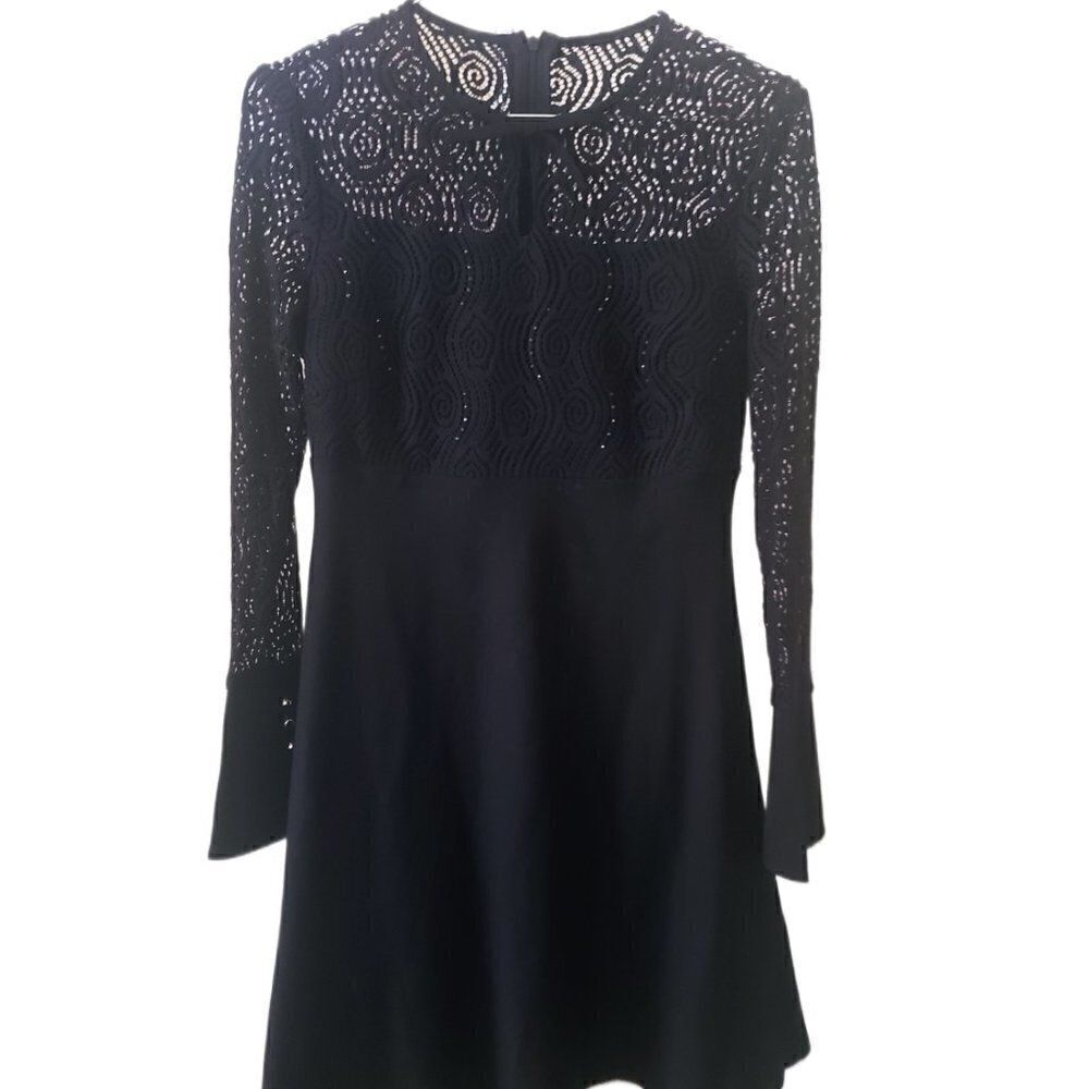 Black Crochet Lace Top with Long Crochet Sleeves Dress